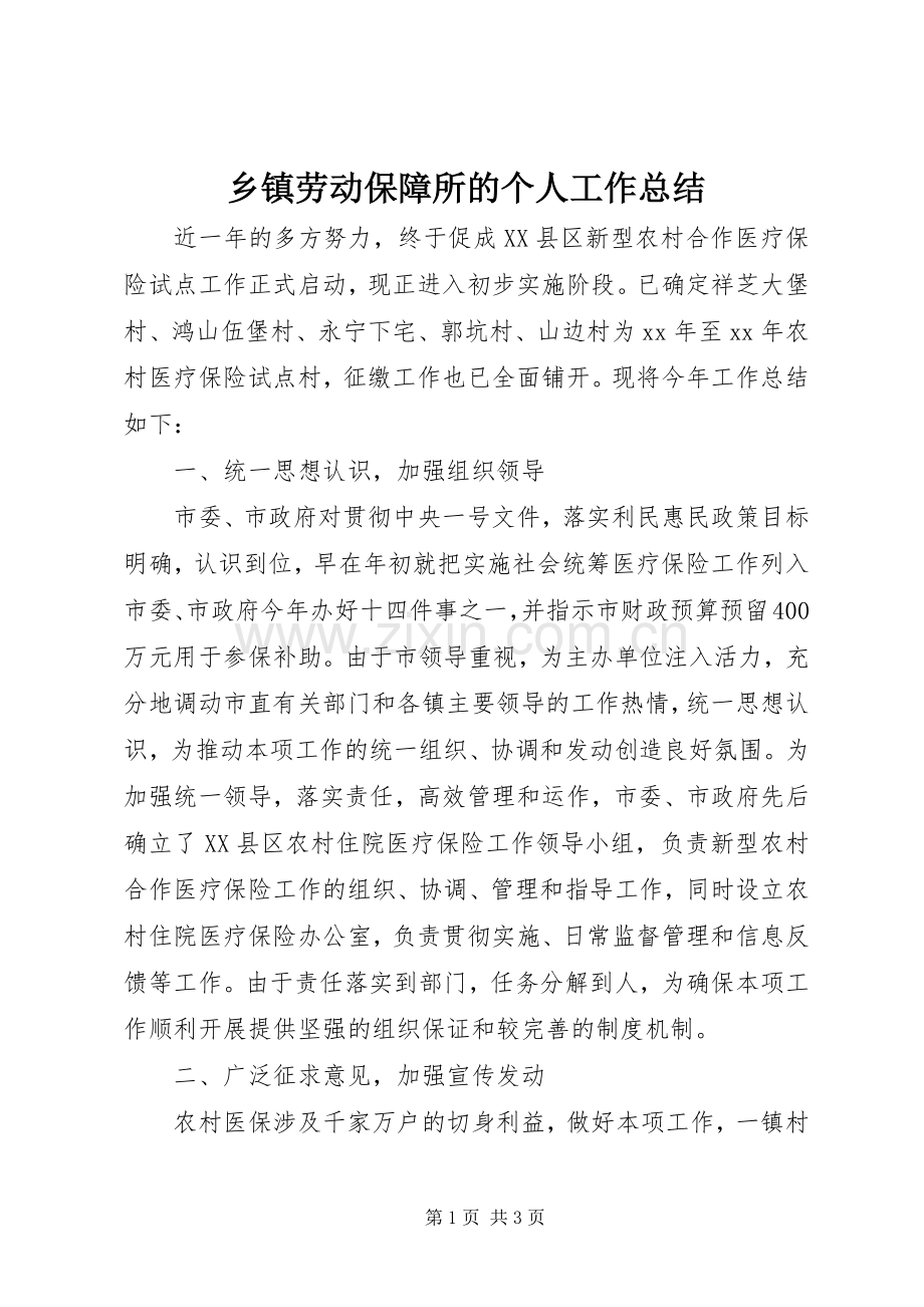 乡镇劳动保障所的个人工作总结 .docx_第1页