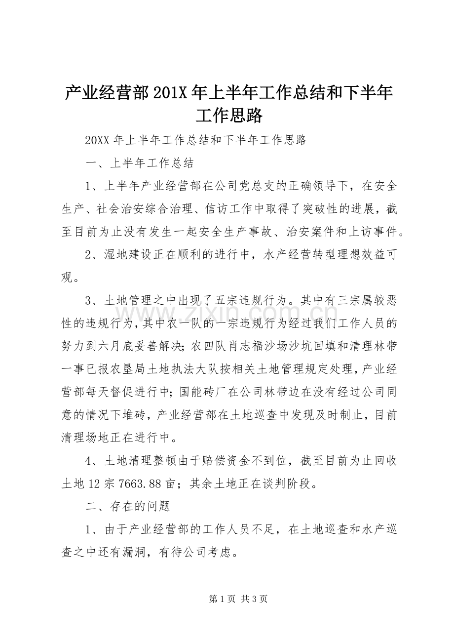 产业经营部202X年上半年工作总结和下半年工作思路.docx_第1页