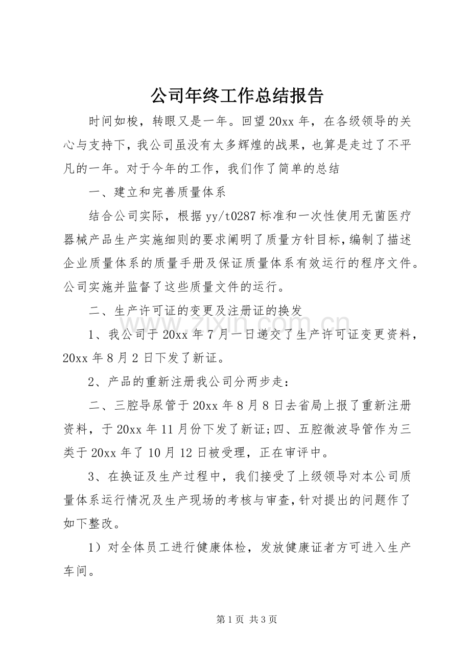 公司年终工作总结报告 .docx_第1页