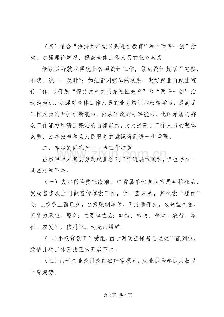 劳动就业服务管理局上半年工作总结 .docx_第3页