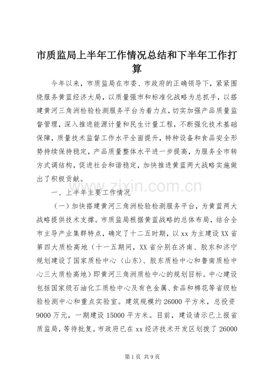 市质监局上半年工作情况总结和下半年工作打算 .docx_第1页