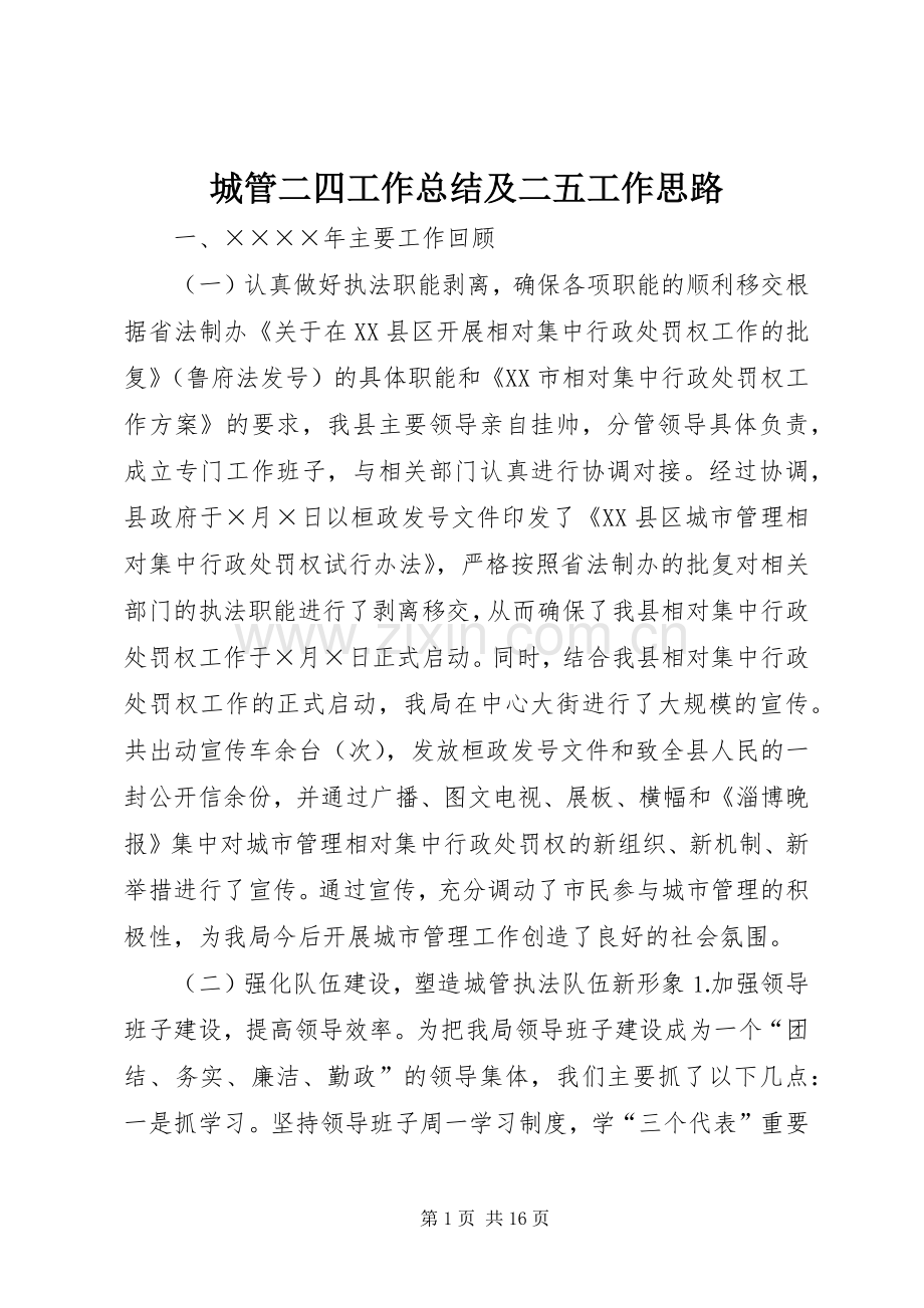 城管二四工作总结及二五工作思路 .docx_第1页