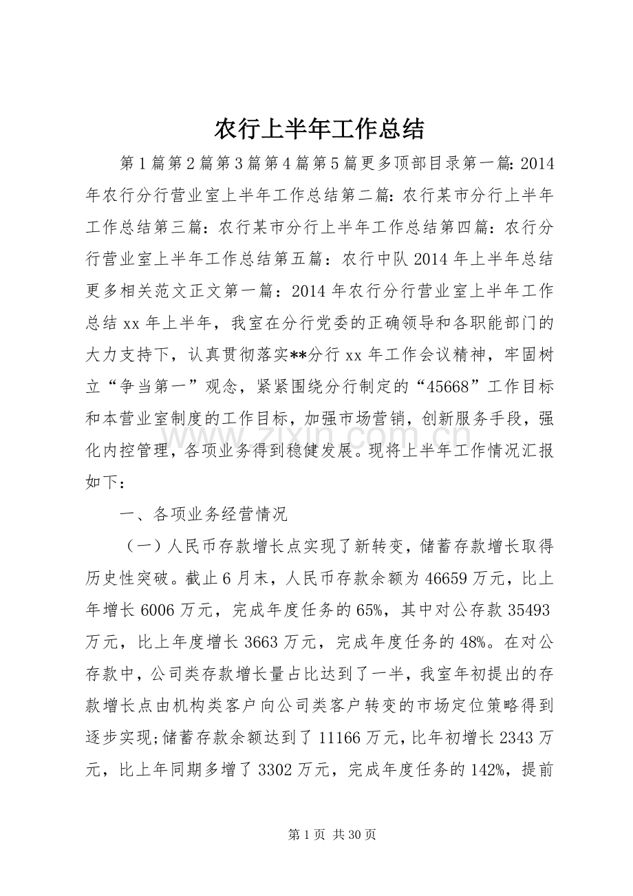 农行上半年工作总结 .docx_第1页