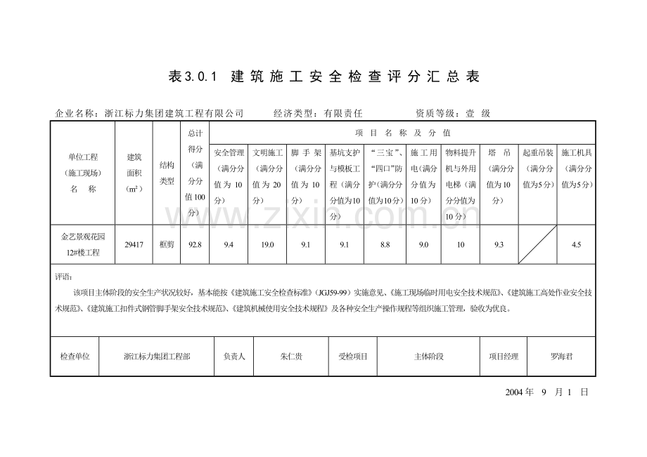 建筑施工安全检查评分表(A4).docx_第1页