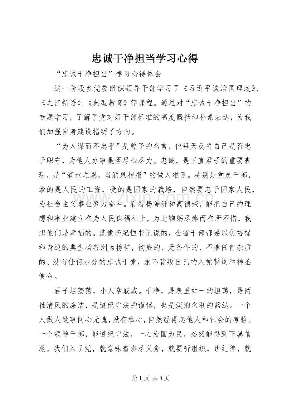 忠诚干净担当学习心得.docx_第1页