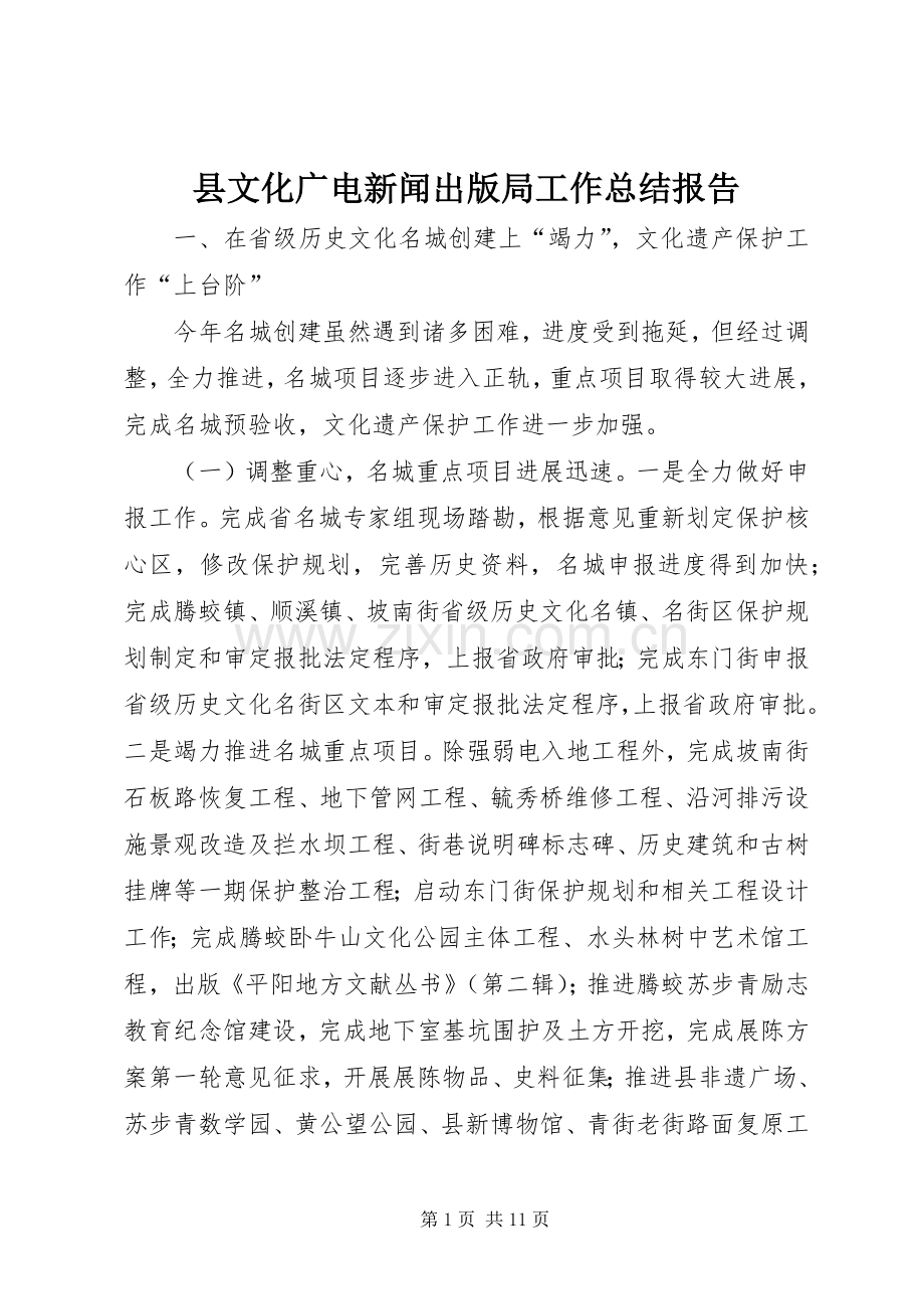 县文化广电新闻出版局工作总结报告 .docx_第1页