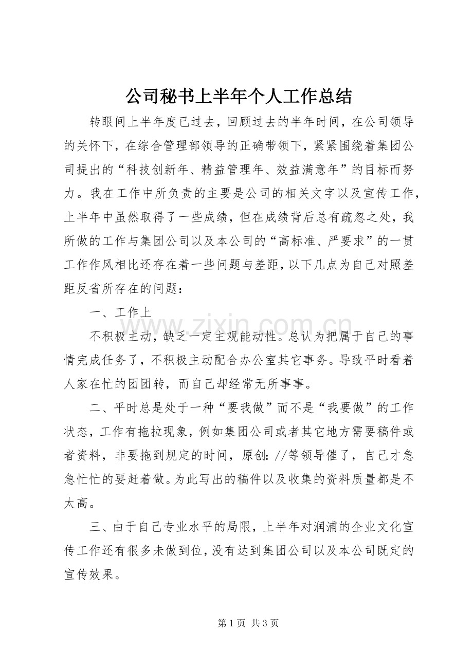 公司秘书上半年个人工作总结 .docx_第1页