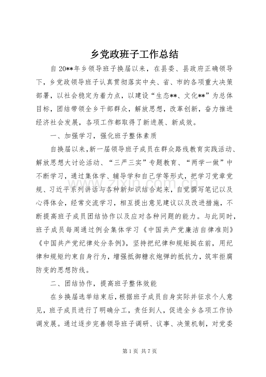 乡党政班子工作总结 .docx_第1页