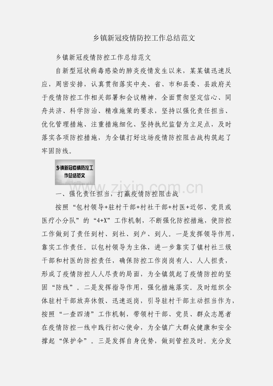 乡镇新冠疫情防控工作总结范文.docx_第1页