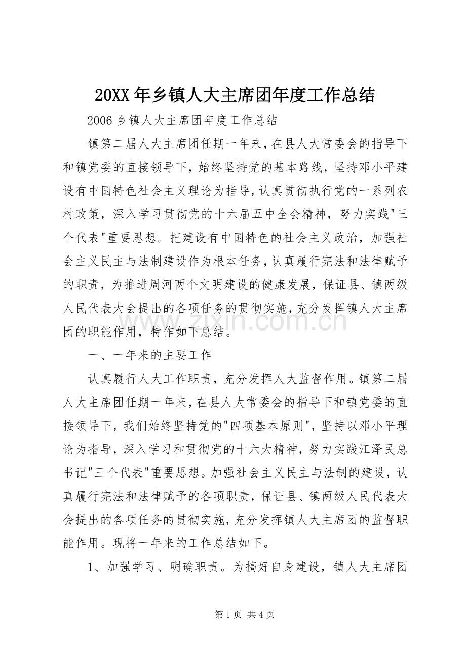 20XX年乡镇人大主席团年度工作总结 .docx_第1页