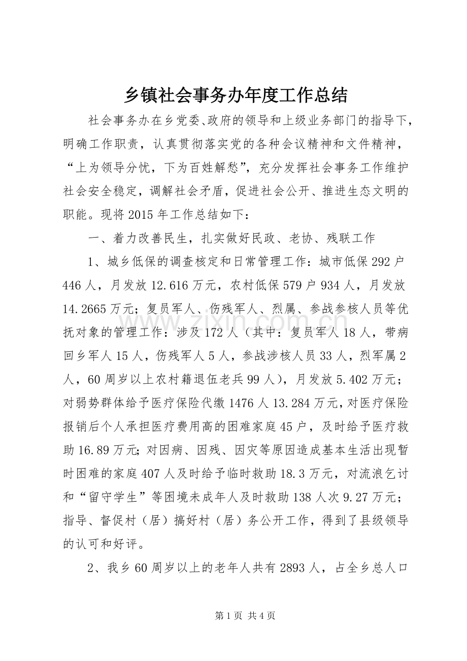 乡镇社会事务办年度工作总结 .docx_第1页