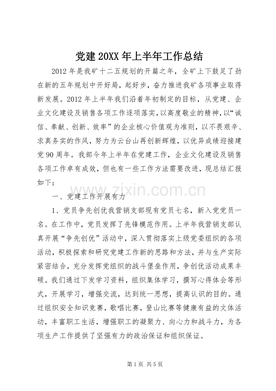 党建20XX年上半年工作总结 .docx_第1页