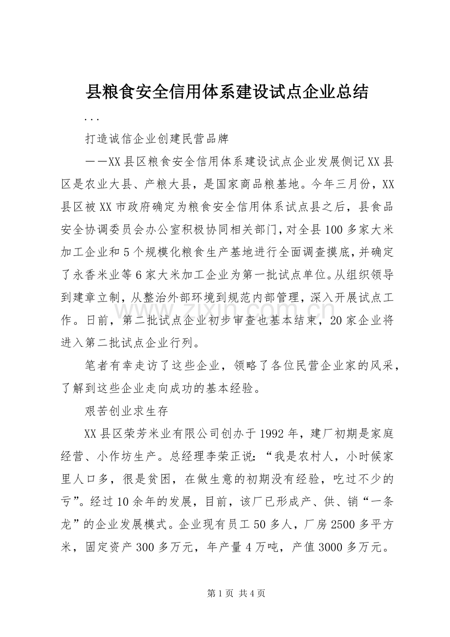 县粮食安全信用体系建设试点企业总结 .docx_第1页