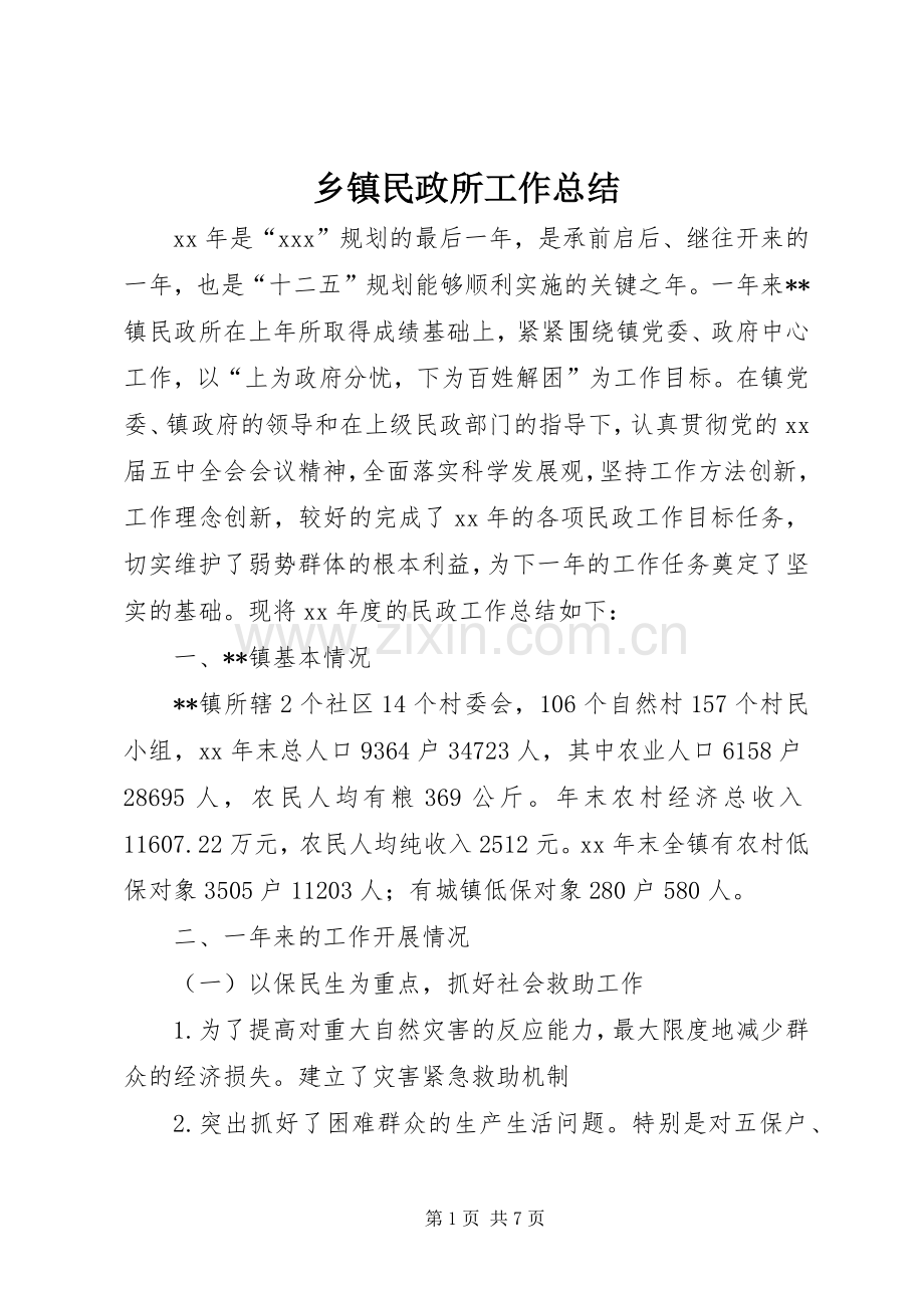 乡镇民政所工作总结 .docx_第1页