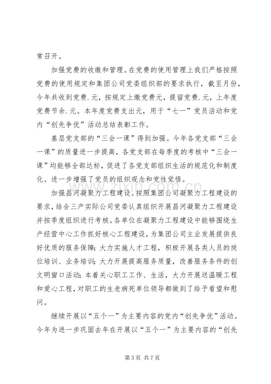 三产实业总公司党委某年度工作总结 .docx_第3页