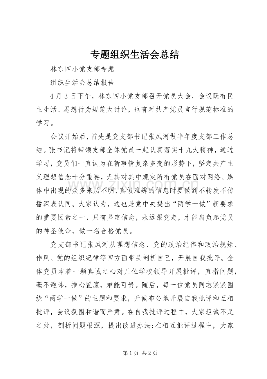 专题组织生活会总结 .docx_第1页