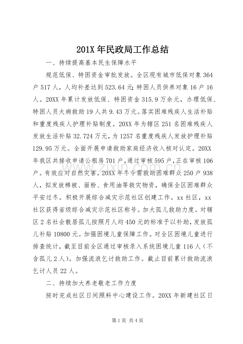 202X年民政局工作总结.docx_第1页