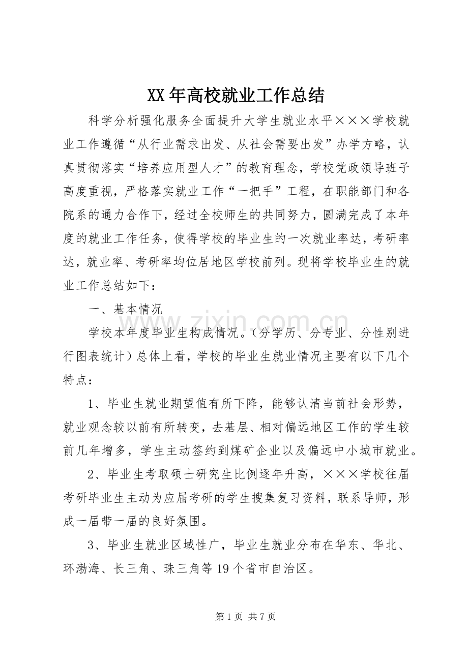 XX年高校就业工作总结 .docx_第1页