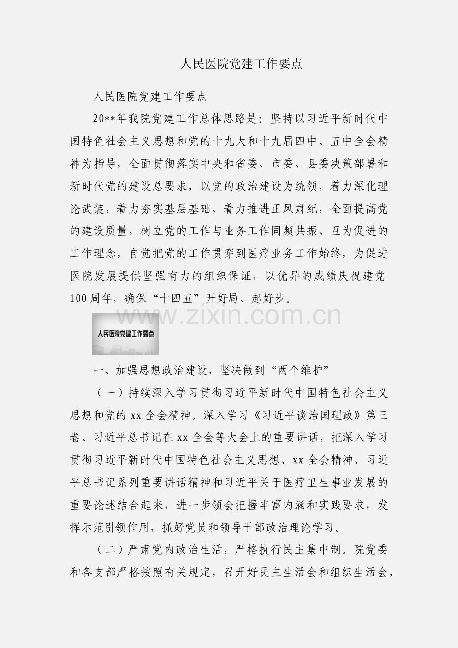 人民医院党建工作要点.docx_第1页