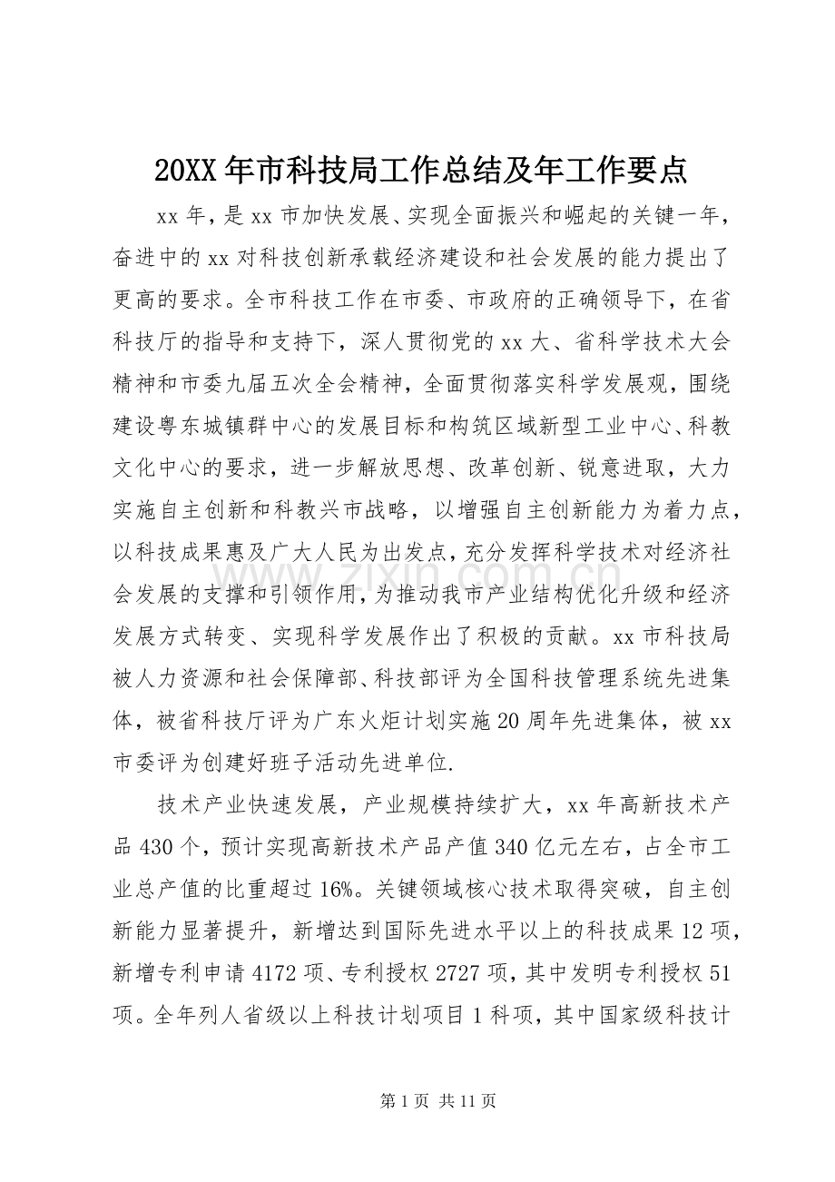 20XX年市科技局工作总结及年工作要点.docx_第1页