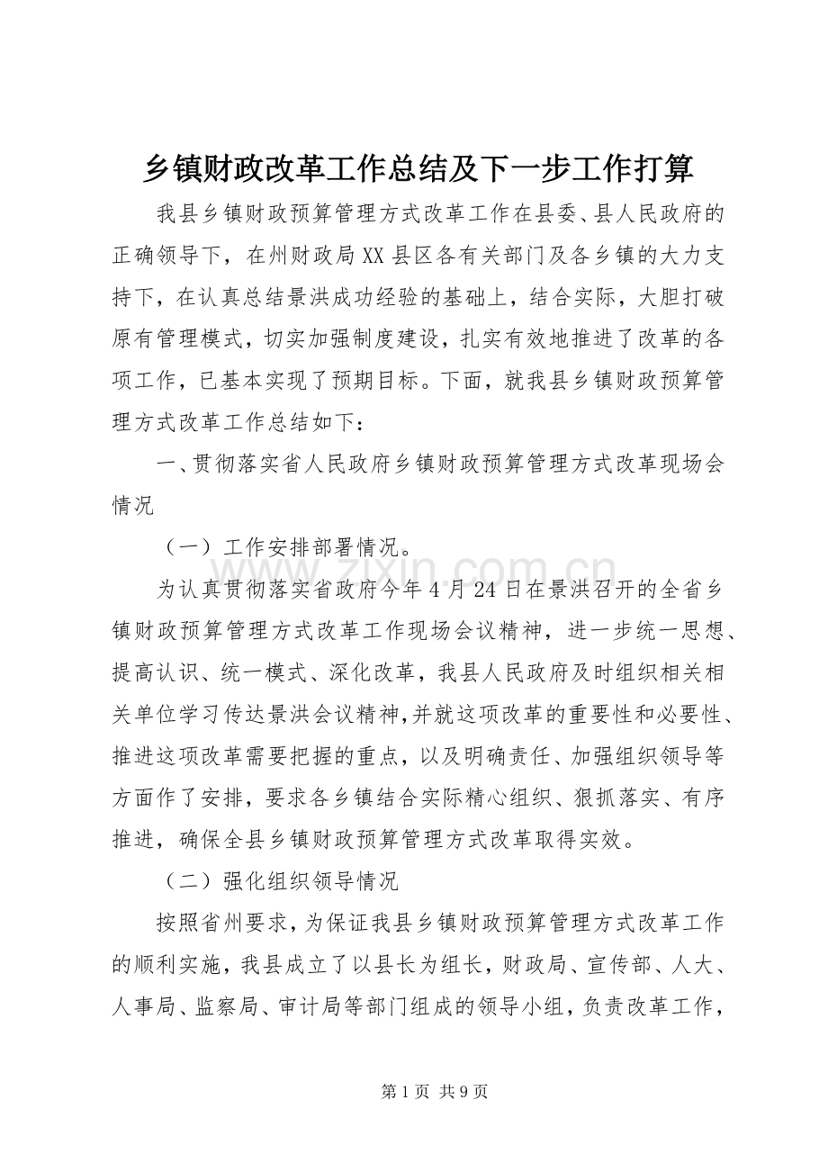 乡镇财政改革工作总结及下一步工作打算 .docx_第1页