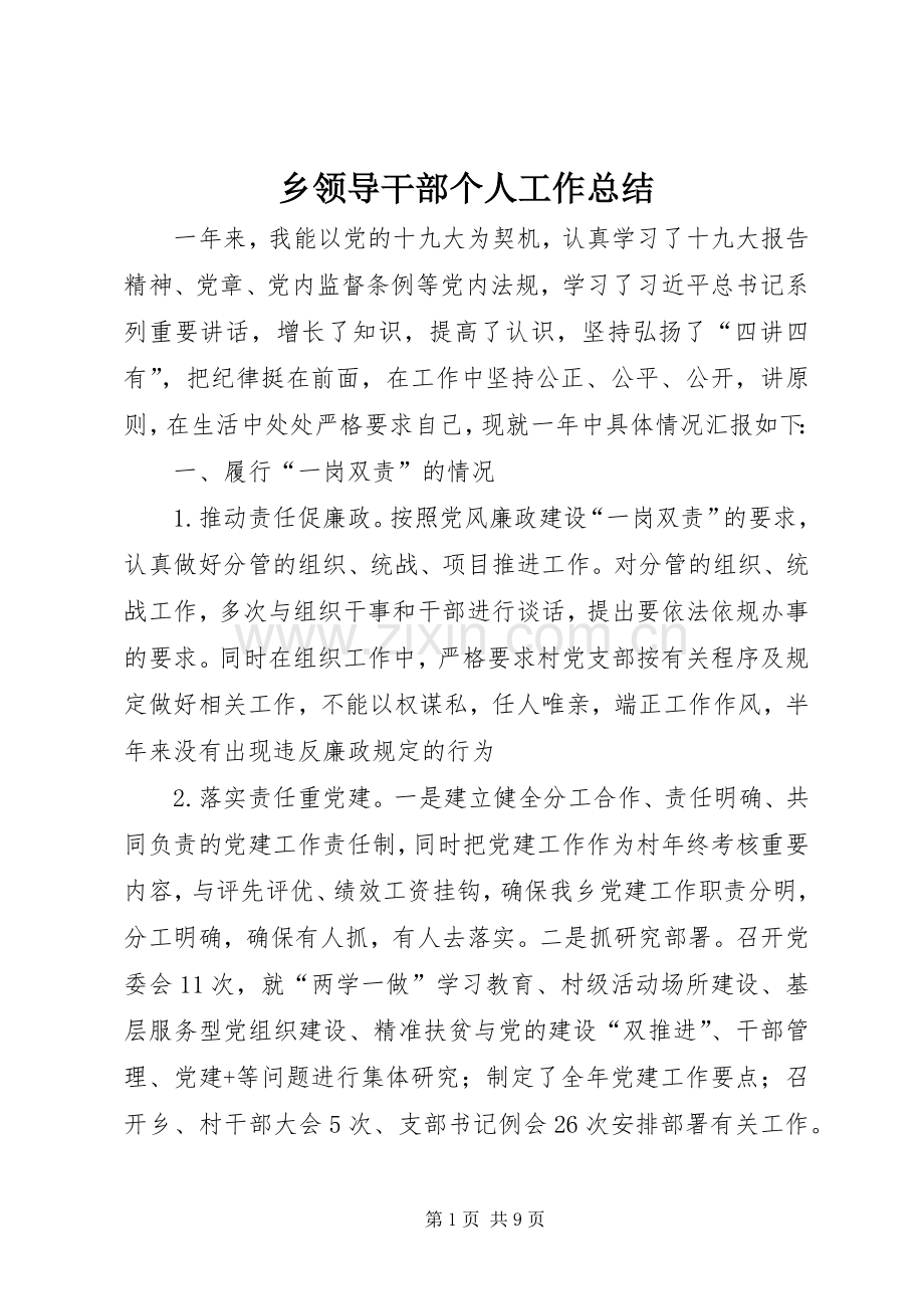 乡领导干部个人工作总结 .docx_第1页