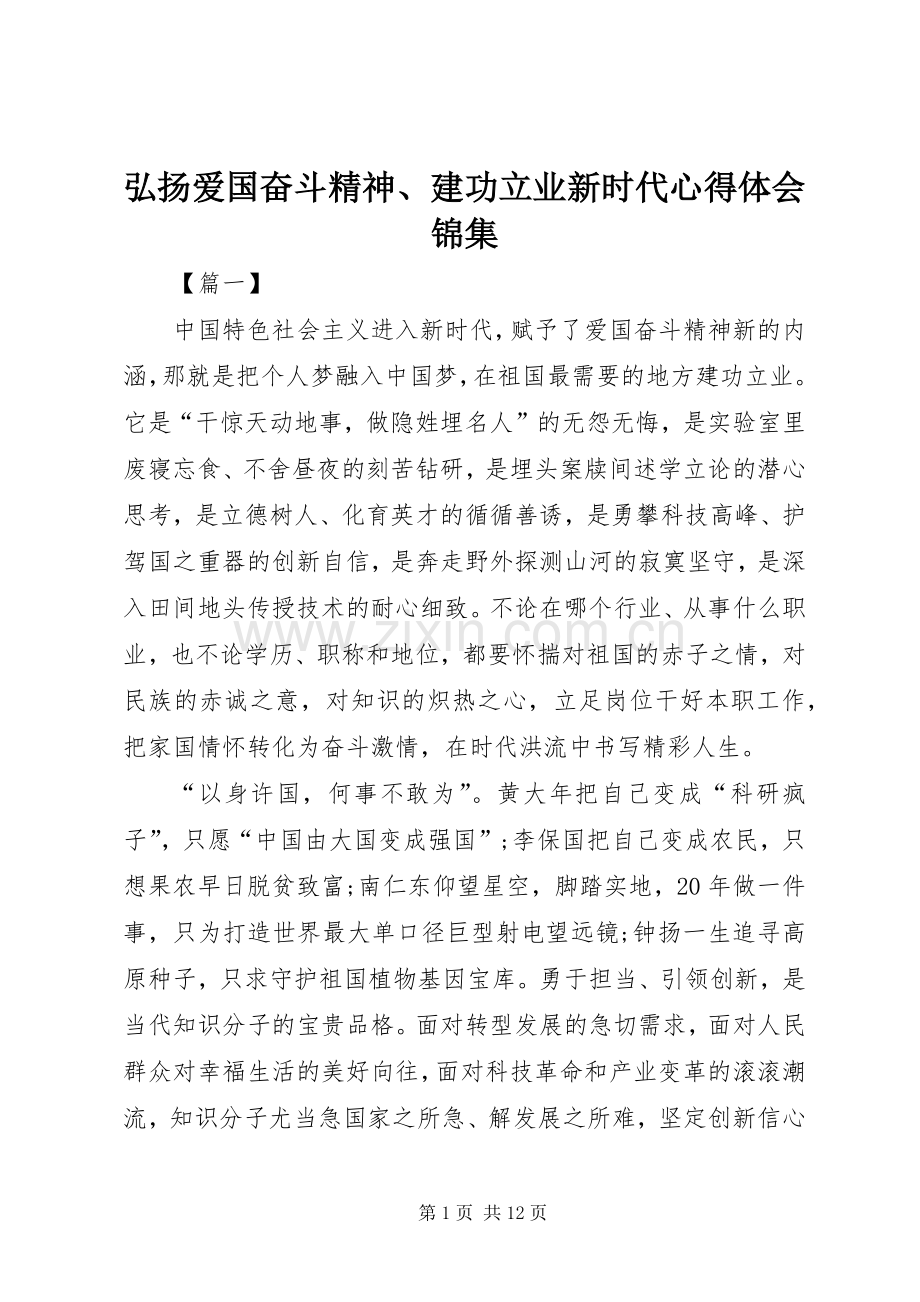 弘扬爱国奋斗精神、建功立业新时代体会心得锦集.docx_第1页