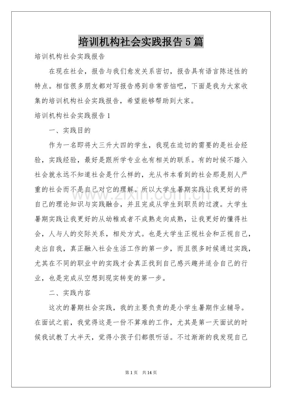 培训机构社会实践报告5篇.docx_第1页