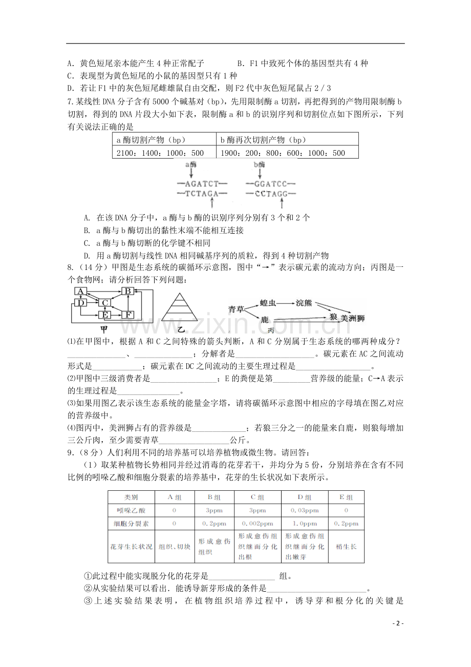 四川省成都外国语学校2013届高三生物周练题(5).doc_第2页