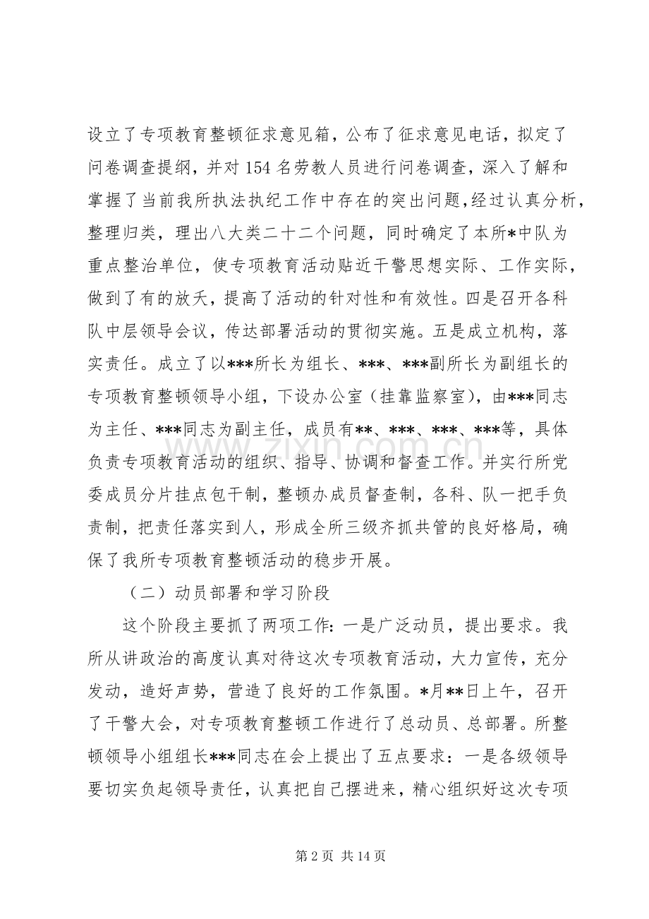 劳教所开展执法执纪专项教育整顿活动的工作总结 .docx_第2页