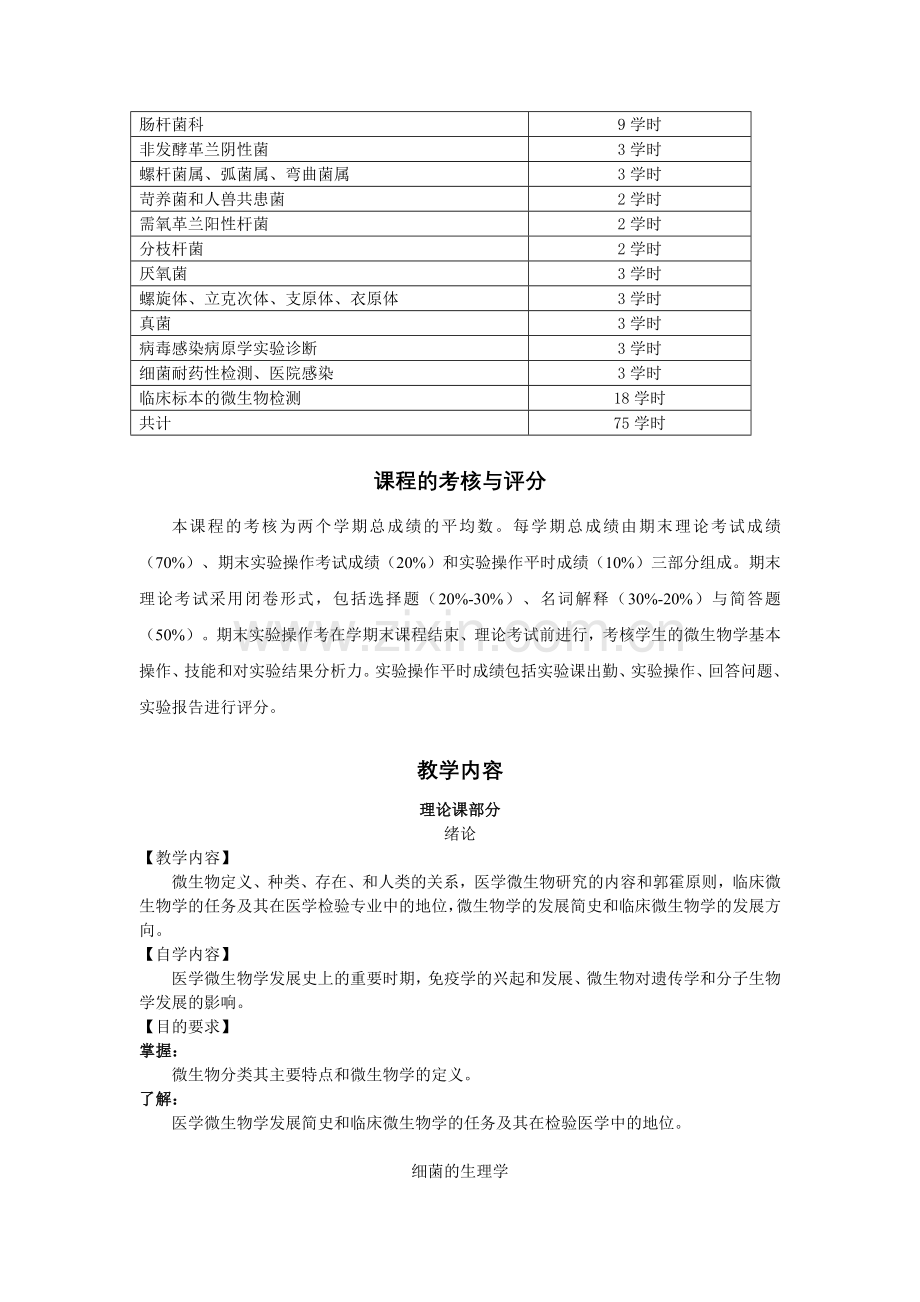 微生物学和微生物学检验教学大纲（适用于医学检验专业）课程.docx_第3页