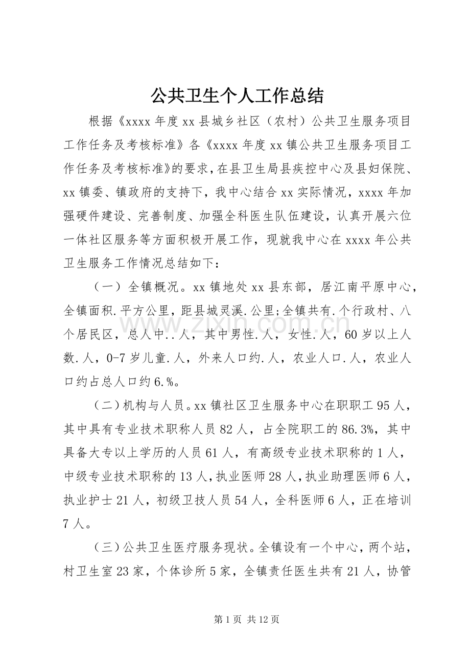 公共卫生个人工作总结 .docx_第1页