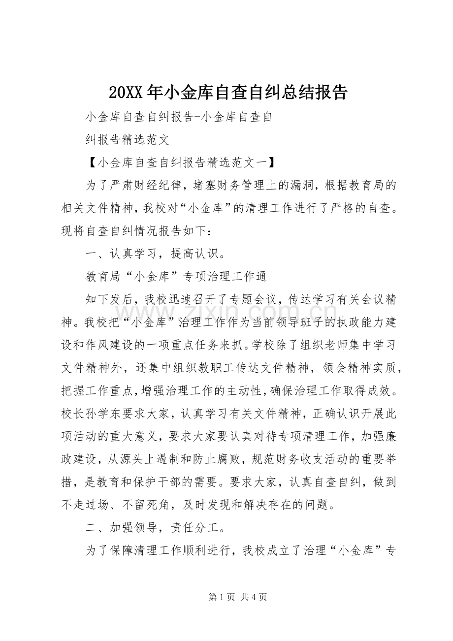 20XX年小金库自查自纠总结报告 .docx_第1页