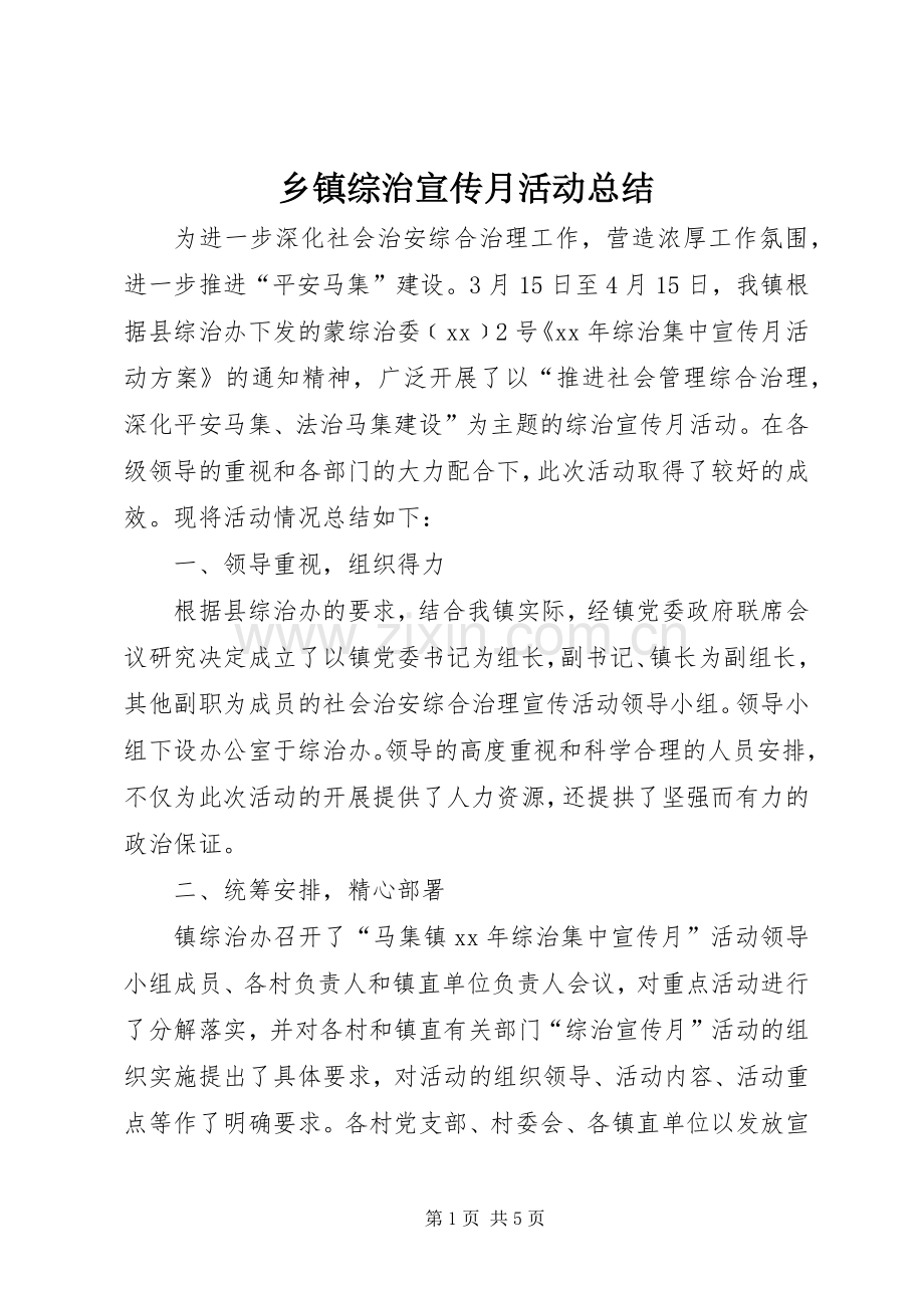 乡镇综治宣传月活动总结 .docx_第1页