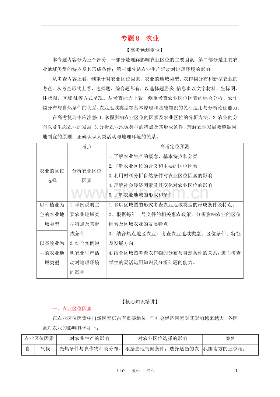 2012高三地理复习(真题+模拟)专题8-农业(学生版).doc_第1页