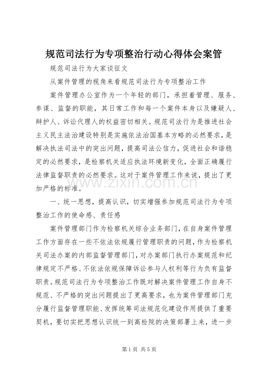 规范司法行为专项整治行动体会心得案管.docx_第1页