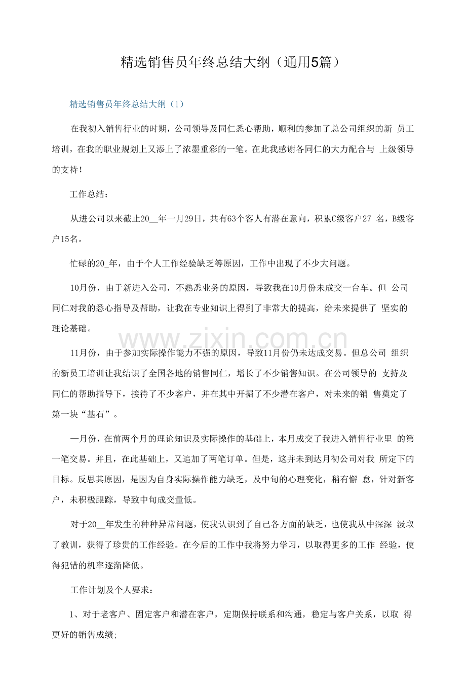 销售员年终总结大纲(5篇).docx_第1页