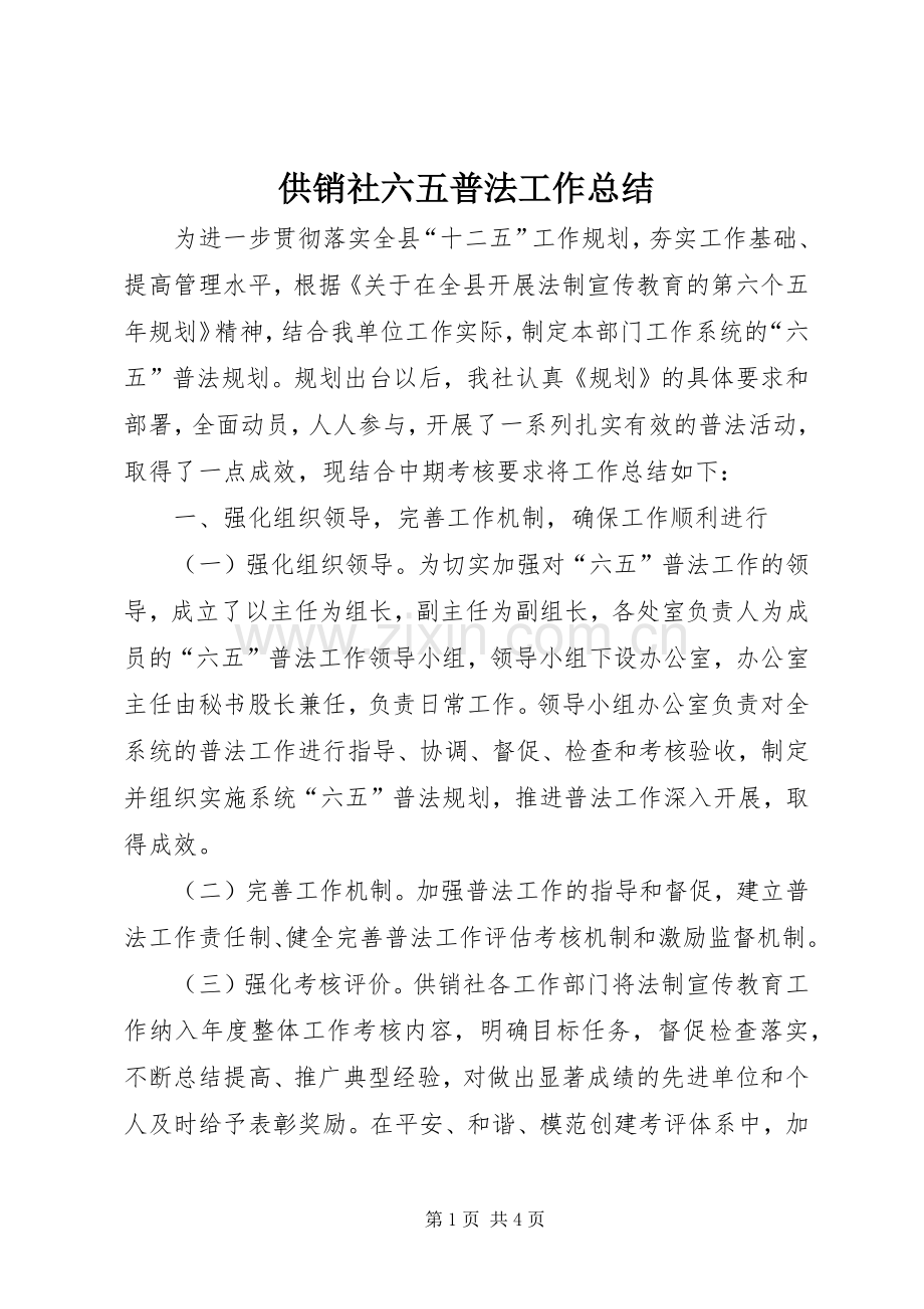 供销社六五普法工作总结 .docx_第1页