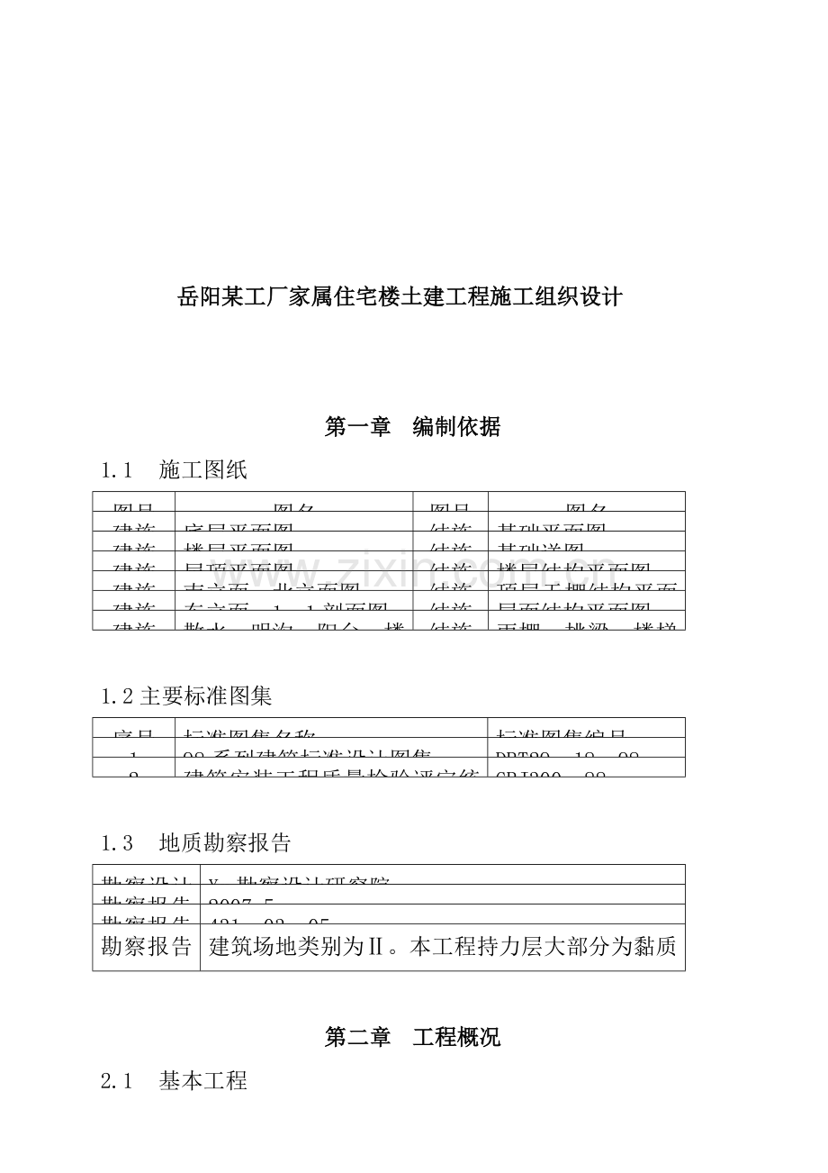 岳阳某工厂住宅楼工程施工组织设计.docx_第1页