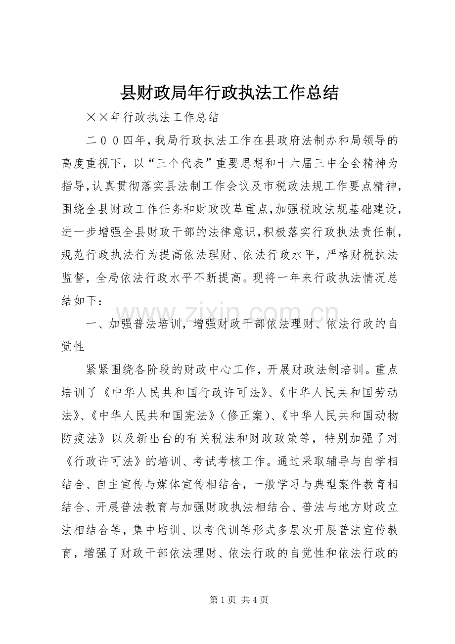 县财政局年行政执法工作总结 .docx_第1页