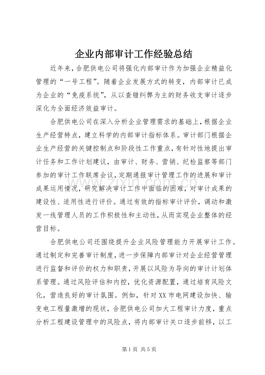 企业内部审计工作经验总结 .docx_第1页