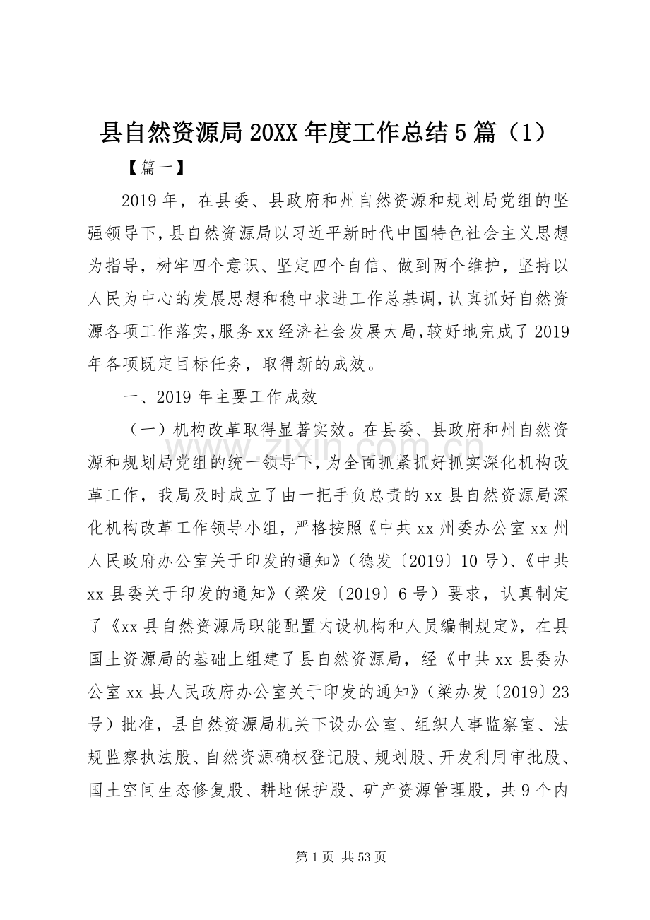 县自然资源局20XX年度工作总结5篇（1）.docx_第1页