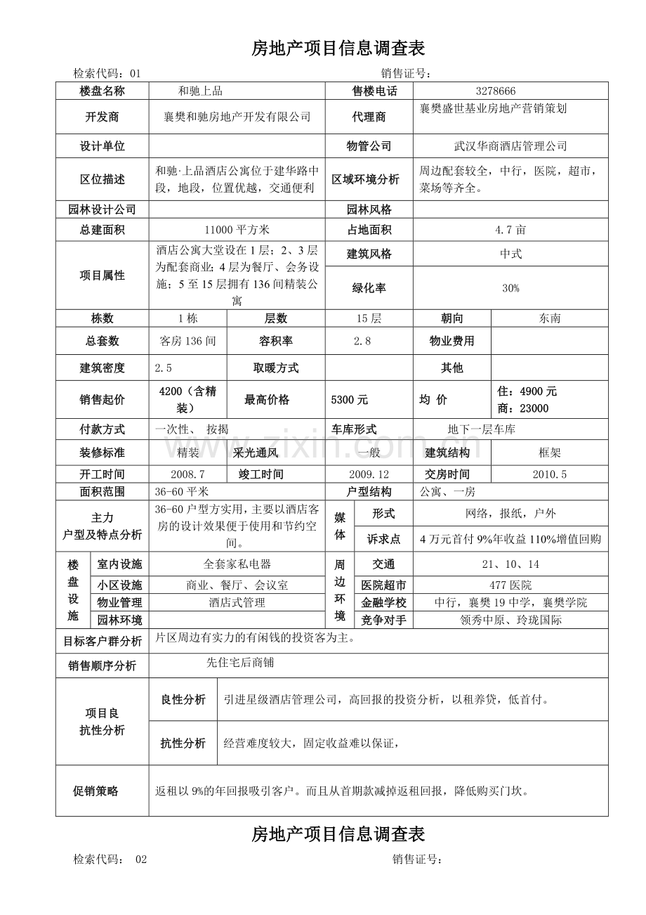 房地产项目信息调查表定.docx_第1页