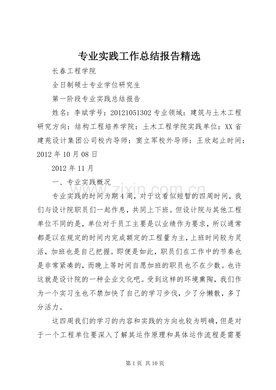 专业实践工作总结报告 .docx_第1页