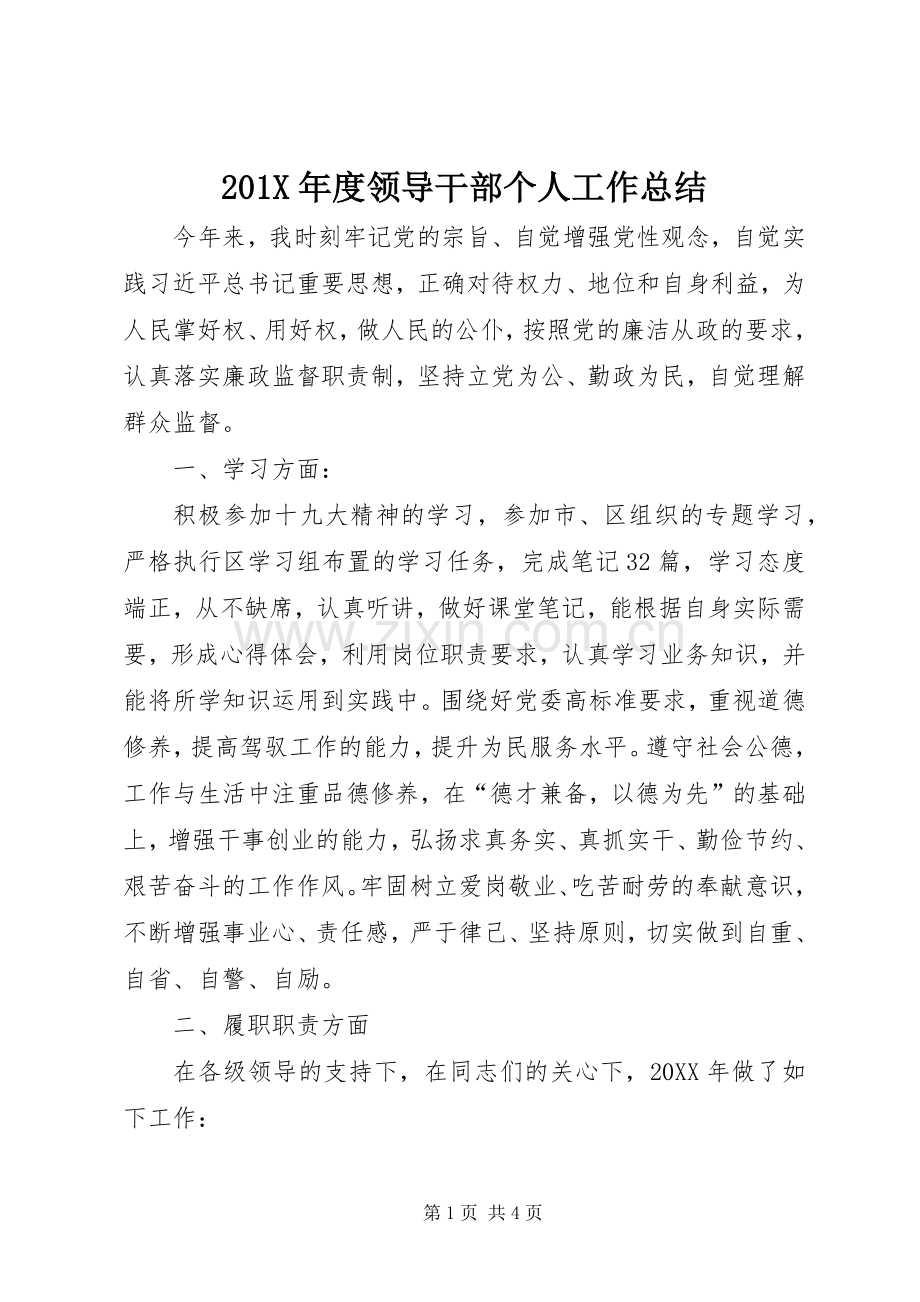 202X年度领导干部个人工作总结.docx_第1页