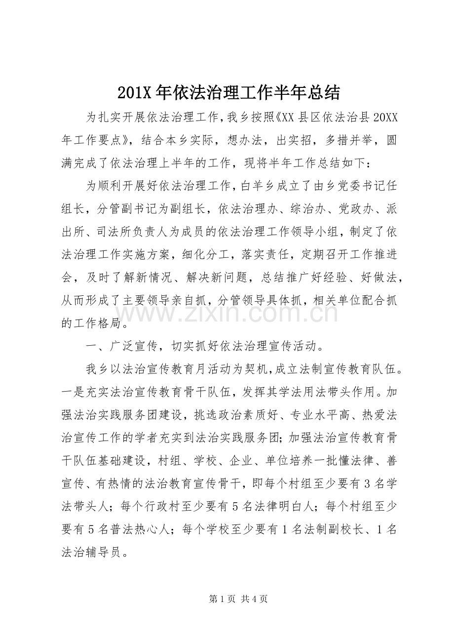 202X年依法治理工作半年总结.docx_第1页