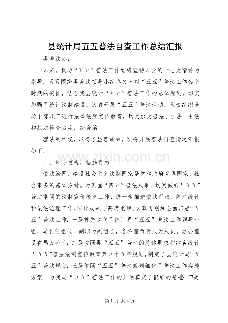 县统计局五五普法自查工作总结汇报 .docx_第1页