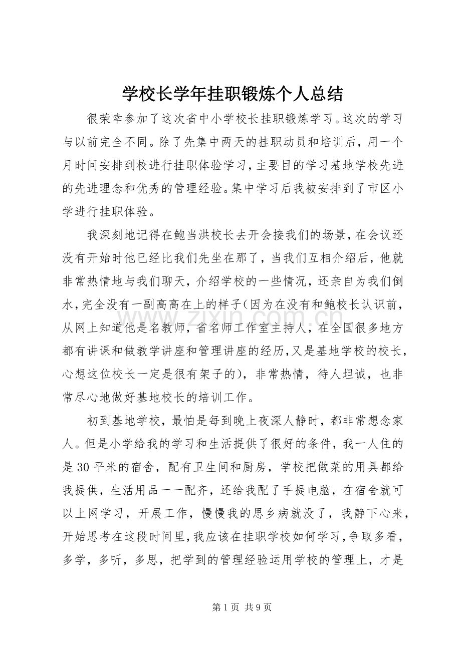 学校长学年挂职锻炼个人总结 .docx_第1页