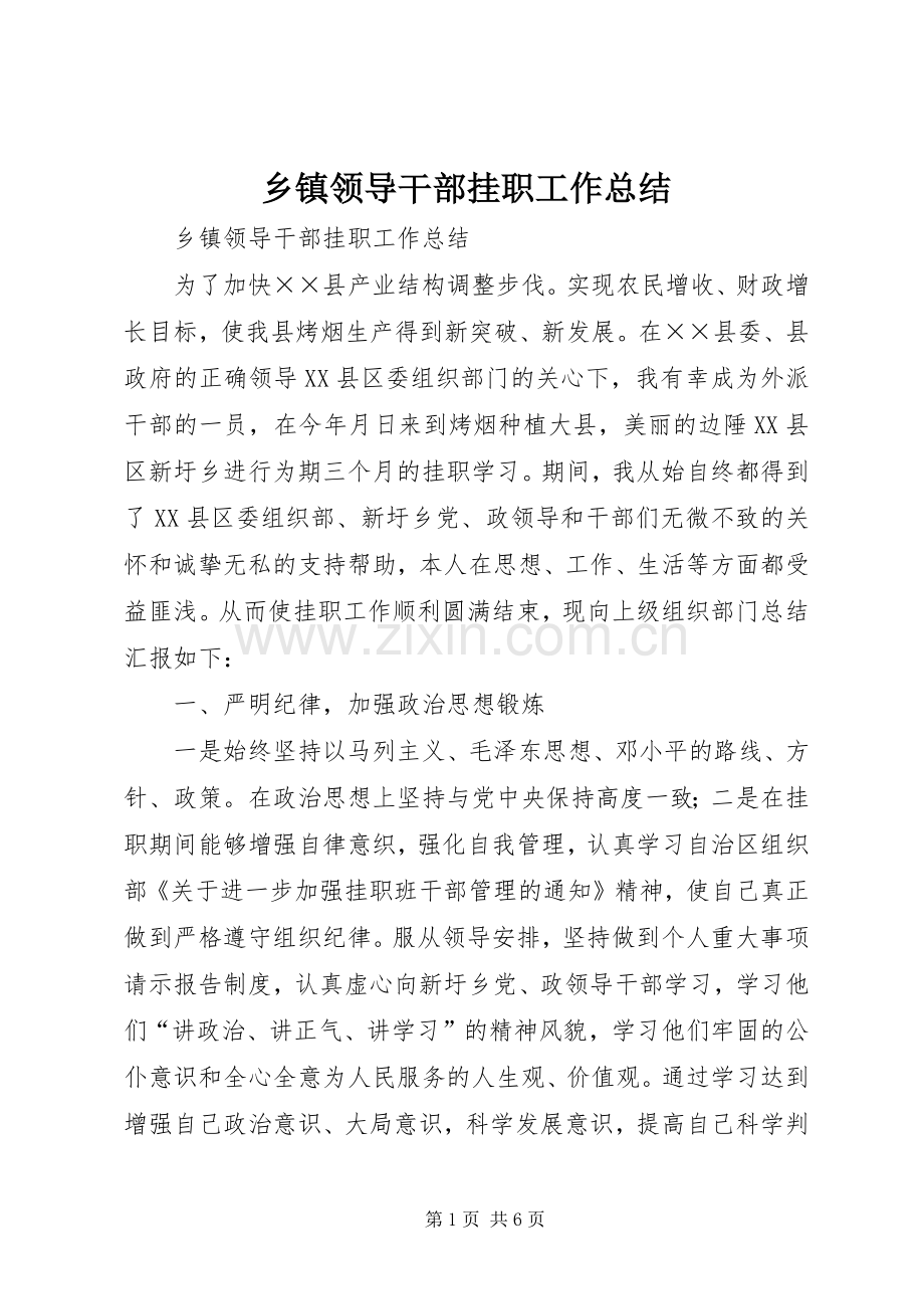 乡镇领导干部挂职工作总结 .docx_第1页