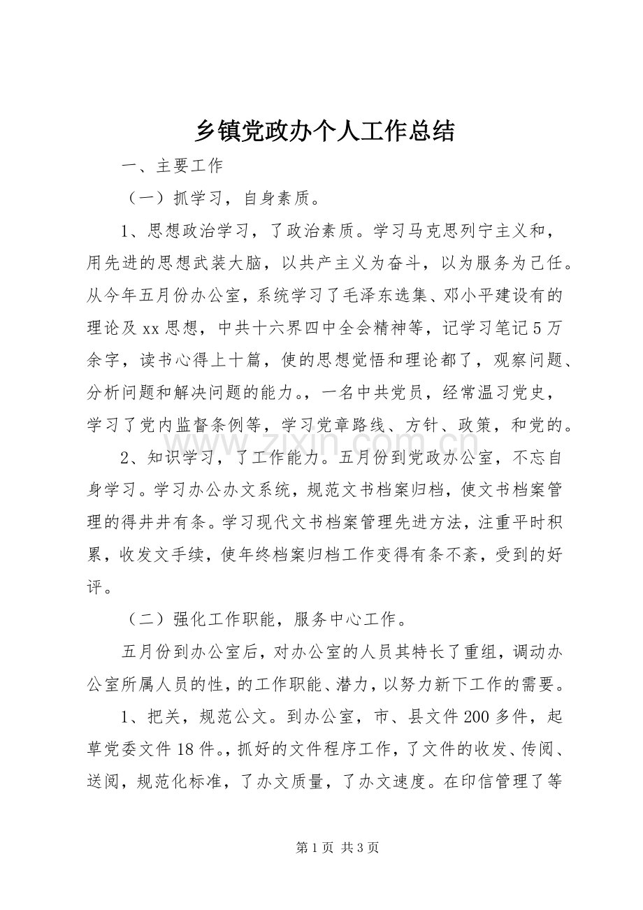 乡镇党政办个人工作总结 .docx_第1页